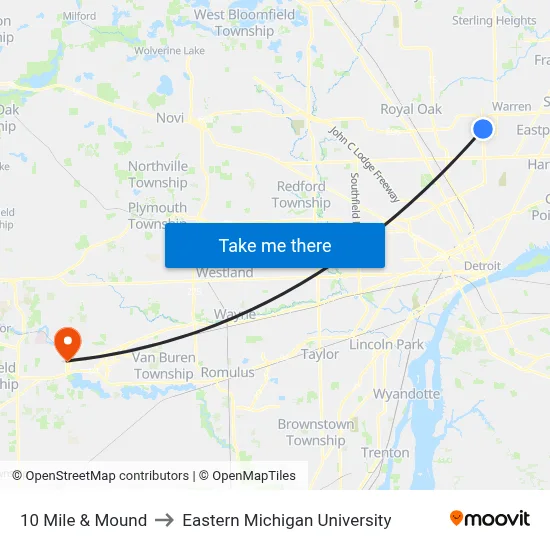10 Mile & Mound to Eastern Michigan University map