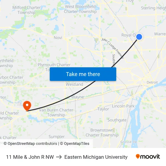 11 Mile & John R NW to Eastern Michigan University map