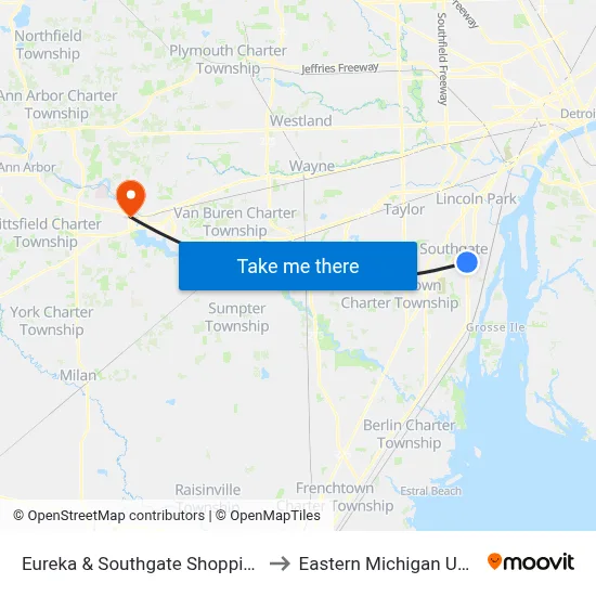 Eureka & Southgate Shopping Center to Eastern Michigan University map