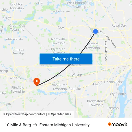 10 Mile & Berg to Eastern Michigan University map
