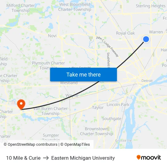 10 Mile & Curie to Eastern Michigan University map