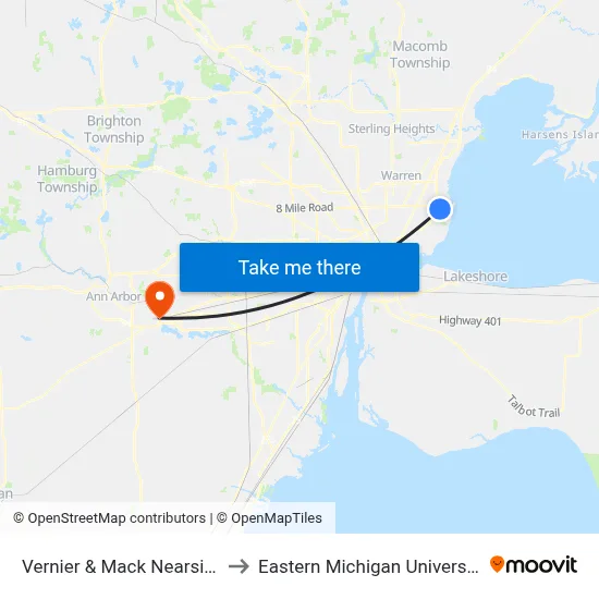 Vernier & Mack Nearside to Eastern Michigan University map