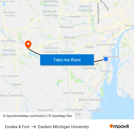 Eureka & Fort to Eastern Michigan University map