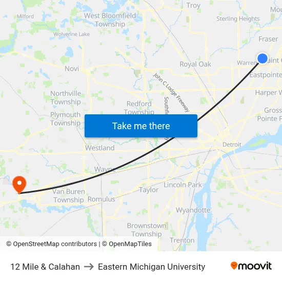 12 Mile & Calahan to Eastern Michigan University map