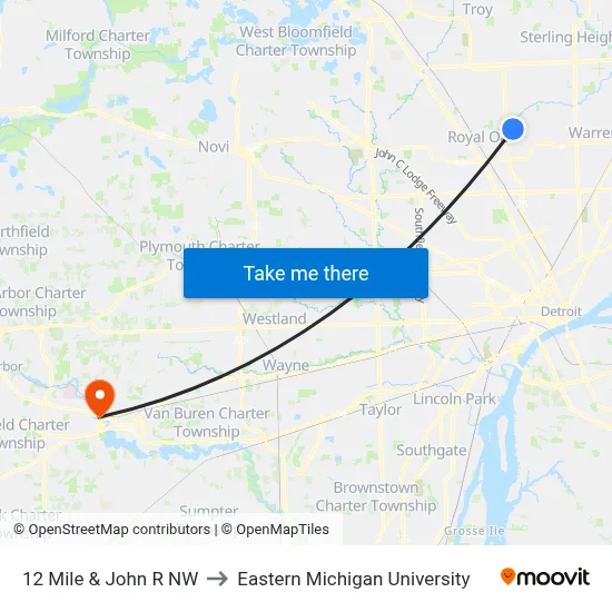 12 Mile & John R NW to Eastern Michigan University map