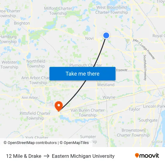 12 Mile & Drake to Eastern Michigan University map