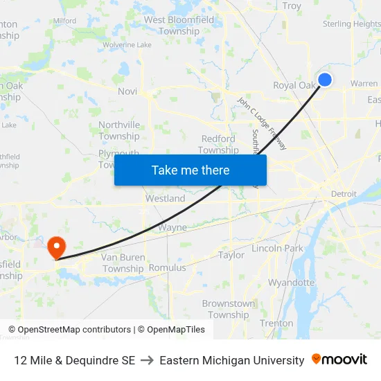 12 Mile & Dequindre SE to Eastern Michigan University map