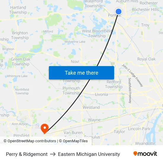 Perry & Ridgemont to Eastern Michigan University map