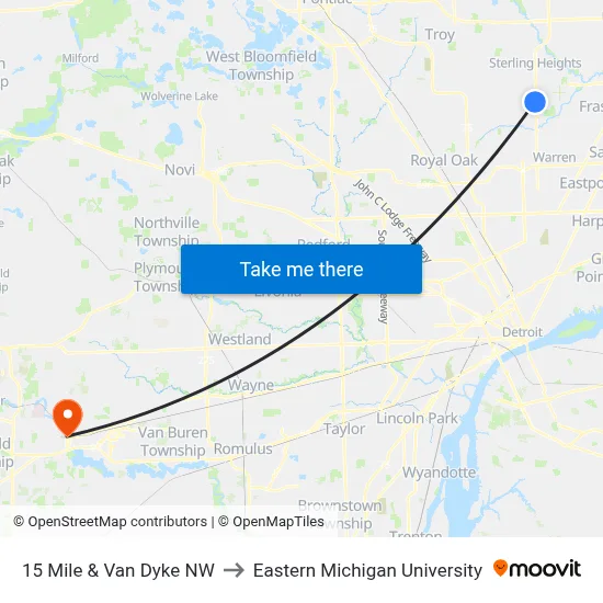 15 Mile & Van Dyke NW to Eastern Michigan University map