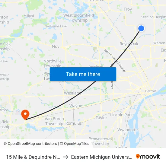 15 Mile & Dequindre NW to Eastern Michigan University map