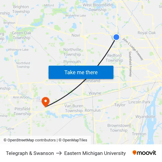 Telegraph & Swanson to Eastern Michigan University map