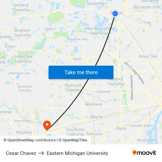 Cesar Chavez to Eastern Michigan University map