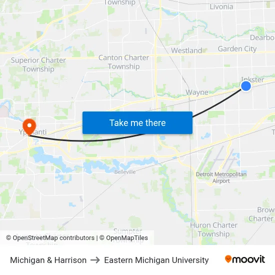 Michigan & Harrison to Eastern Michigan University map