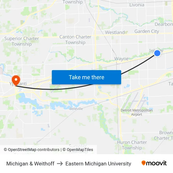 Michigan & Weithoff to Eastern Michigan University map