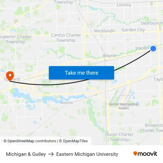 Michigan & Gulley to Eastern Michigan University map