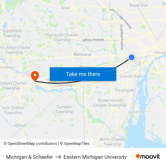 Michigan & Schaefer to Eastern Michigan University map