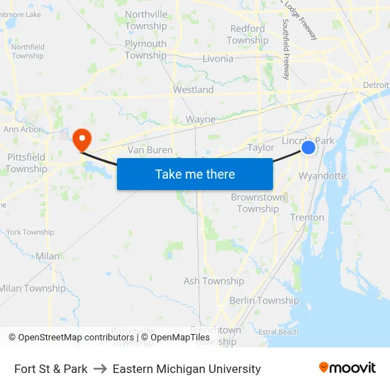 Fort St & Park to Eastern Michigan University map