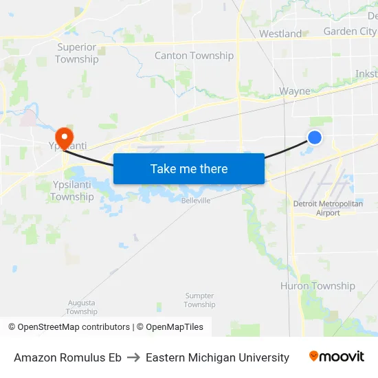 Amazon Romulus Eb to Eastern Michigan University map