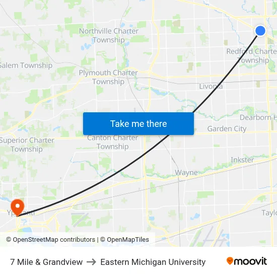7 Mile & Grandview to Eastern Michigan University map