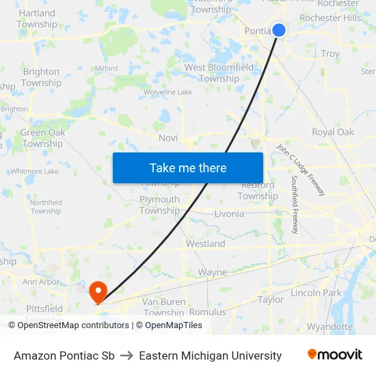 Amazon Pontiac Sb to Eastern Michigan University map