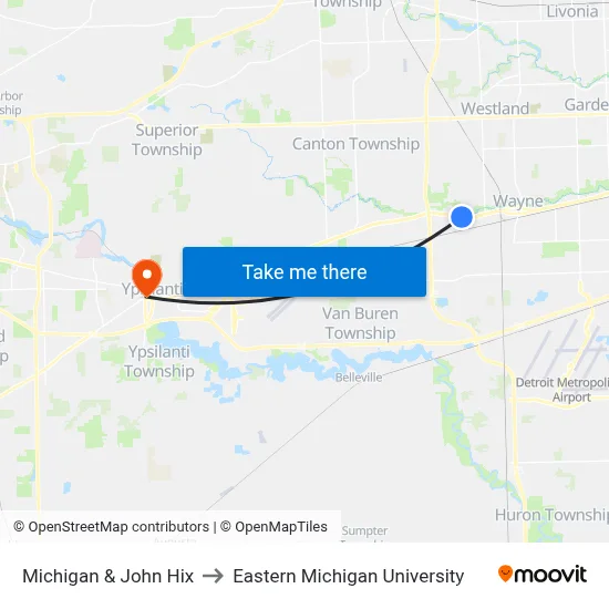 Michigan & John Hix to Eastern Michigan University map