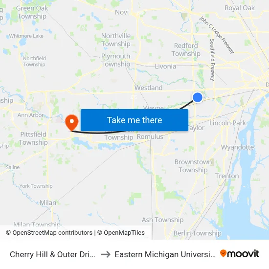 Cherry Hill & Outer Drive to Eastern Michigan University map