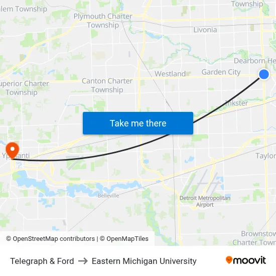Telegraph & Ford to Eastern Michigan University map