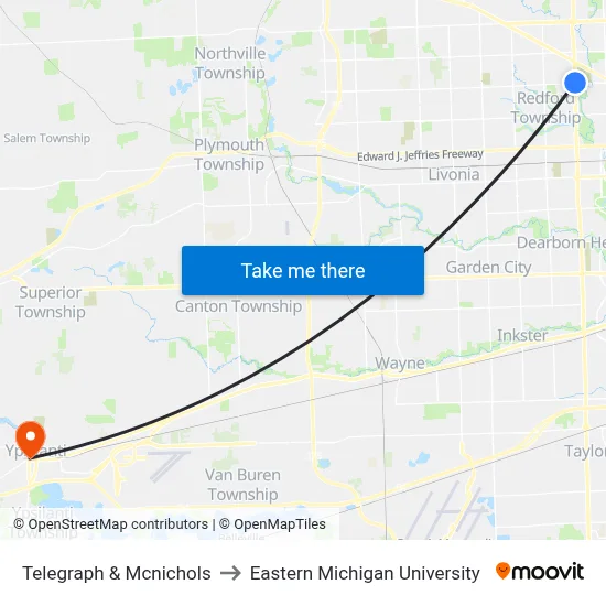 Telegraph & Mcnichols to Eastern Michigan University map