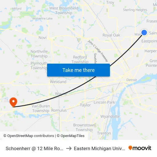 Schoenherr & 12 Mile SE to Eastern Michigan University map