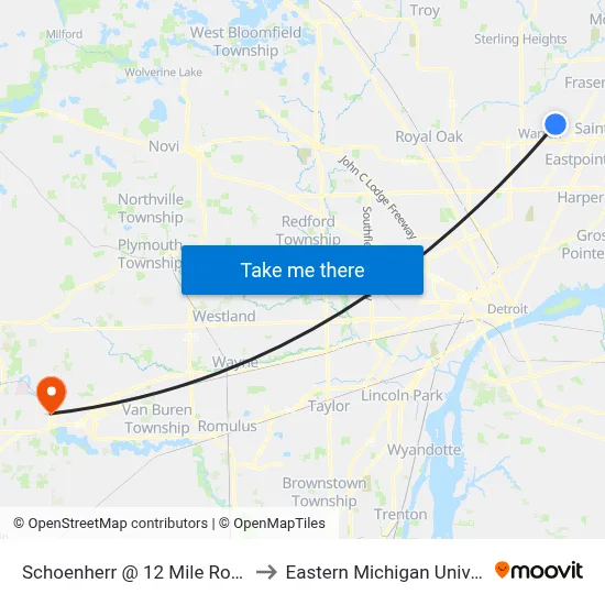 Schoenherr @ 12 Mile Road NE to Eastern Michigan University map