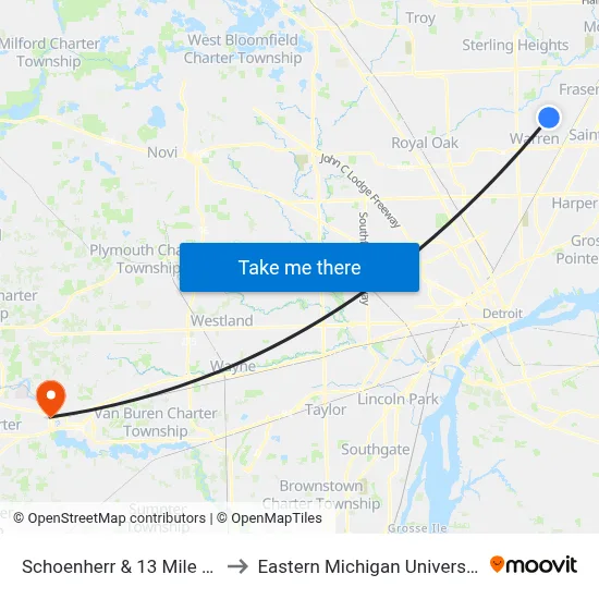 Schoenherr & 13 Mile SE to Eastern Michigan University map