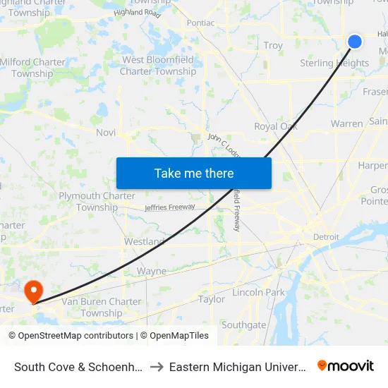 South Cove & Schoenherr to Eastern Michigan University map