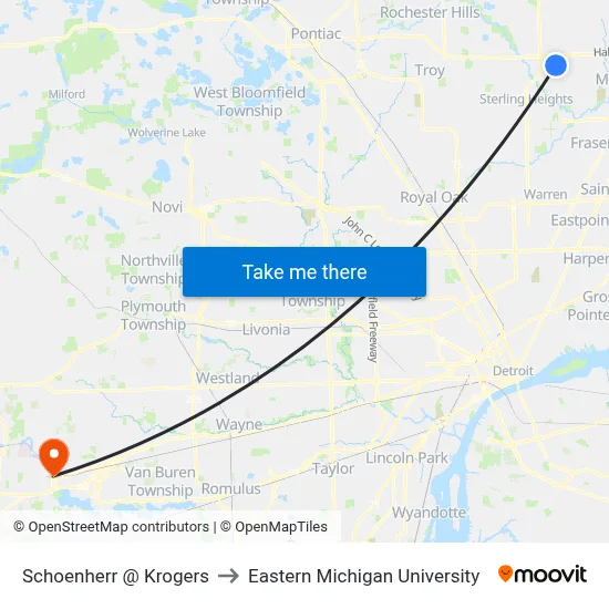 Schoenherr @ Krogers to Eastern Michigan University map