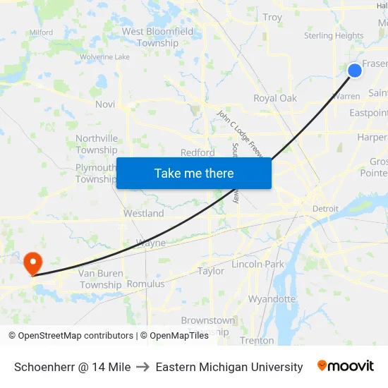 Schoenherr @ 14 Mile to Eastern Michigan University map