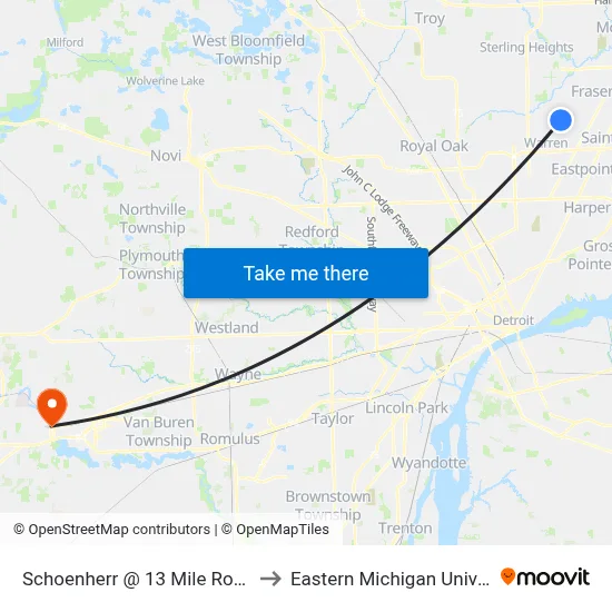 Schoenherr @ 13 Mile Road SW to Eastern Michigan University map