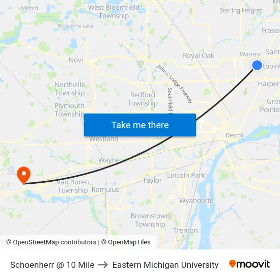Schoenherr @ 10 Mile to Eastern Michigan University map