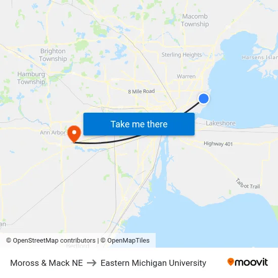 Moross & Mack NE to Eastern Michigan University map