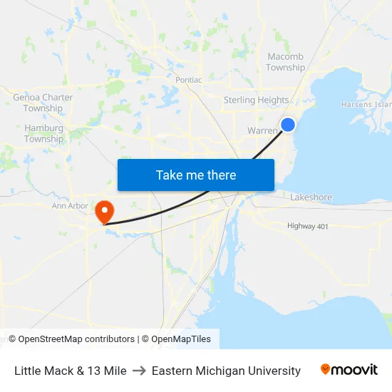 Little Mack & 13 Mile to Eastern Michigan University map