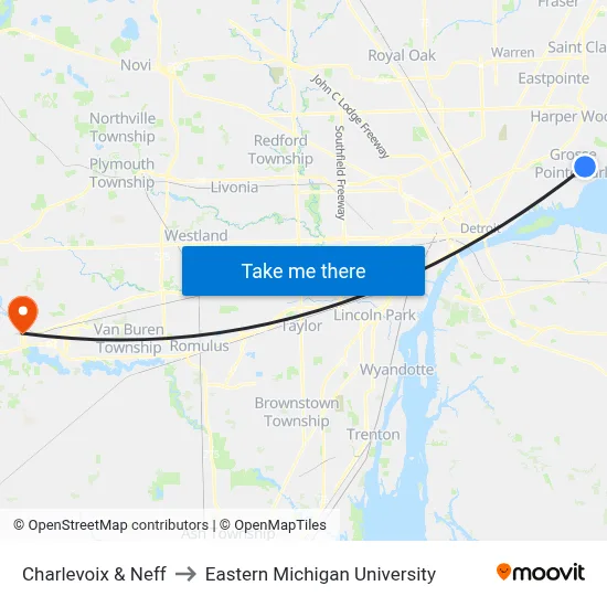 Charlevoix & Neff to Eastern Michigan University map