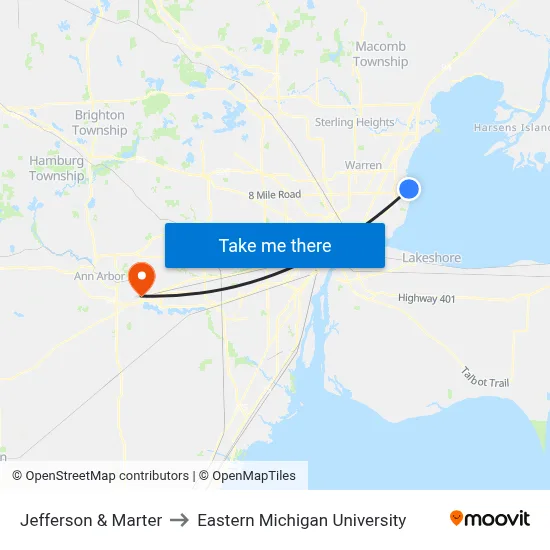 Jefferson & Marter to Eastern Michigan University map