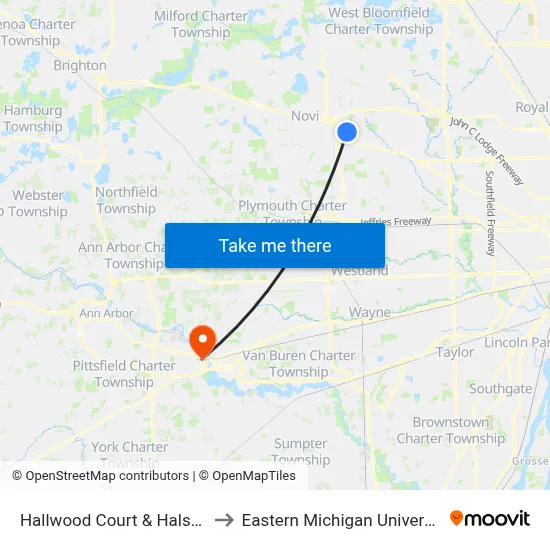 Hallwood Court & Halsted to Eastern Michigan University map