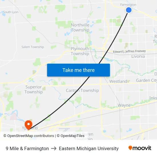 9 Mile & Farmington to Eastern Michigan University map