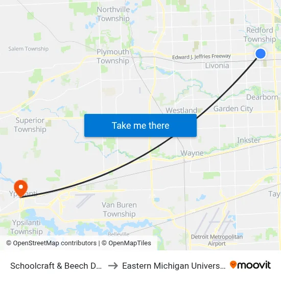 Schoolcraft & Beech Daly to Eastern Michigan University map