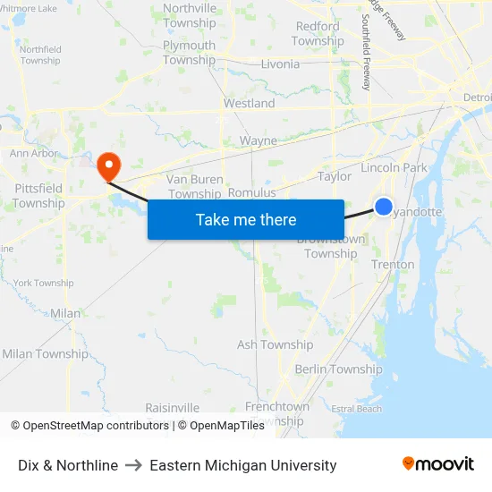 Dix & Northline to Eastern Michigan University map