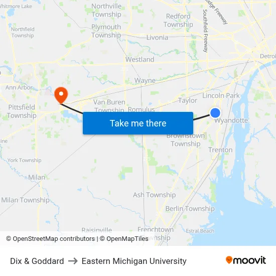 Dix & Goddard to Eastern Michigan University map