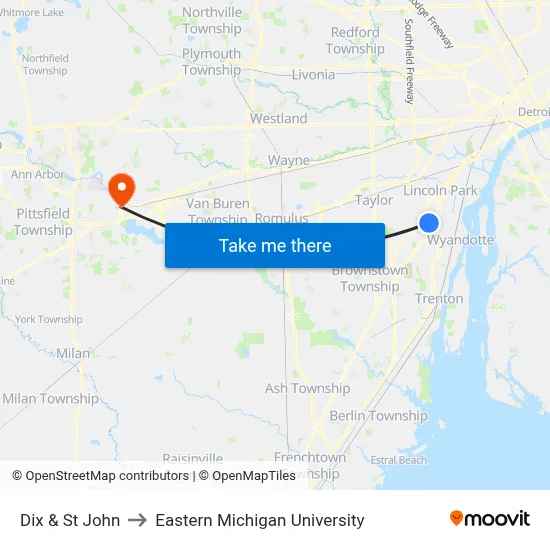 Dix & St John to Eastern Michigan University map