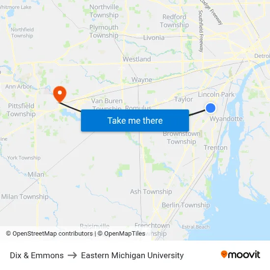 Dix & Emmons to Eastern Michigan University map