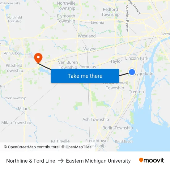 Northline & Ford Line to Eastern Michigan University map