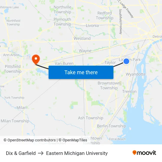Dix & Garfield to Eastern Michigan University map