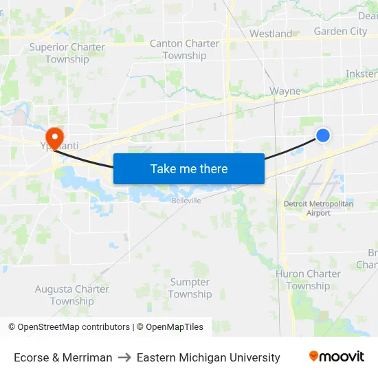 Ecorse & Merriman to Eastern Michigan University map